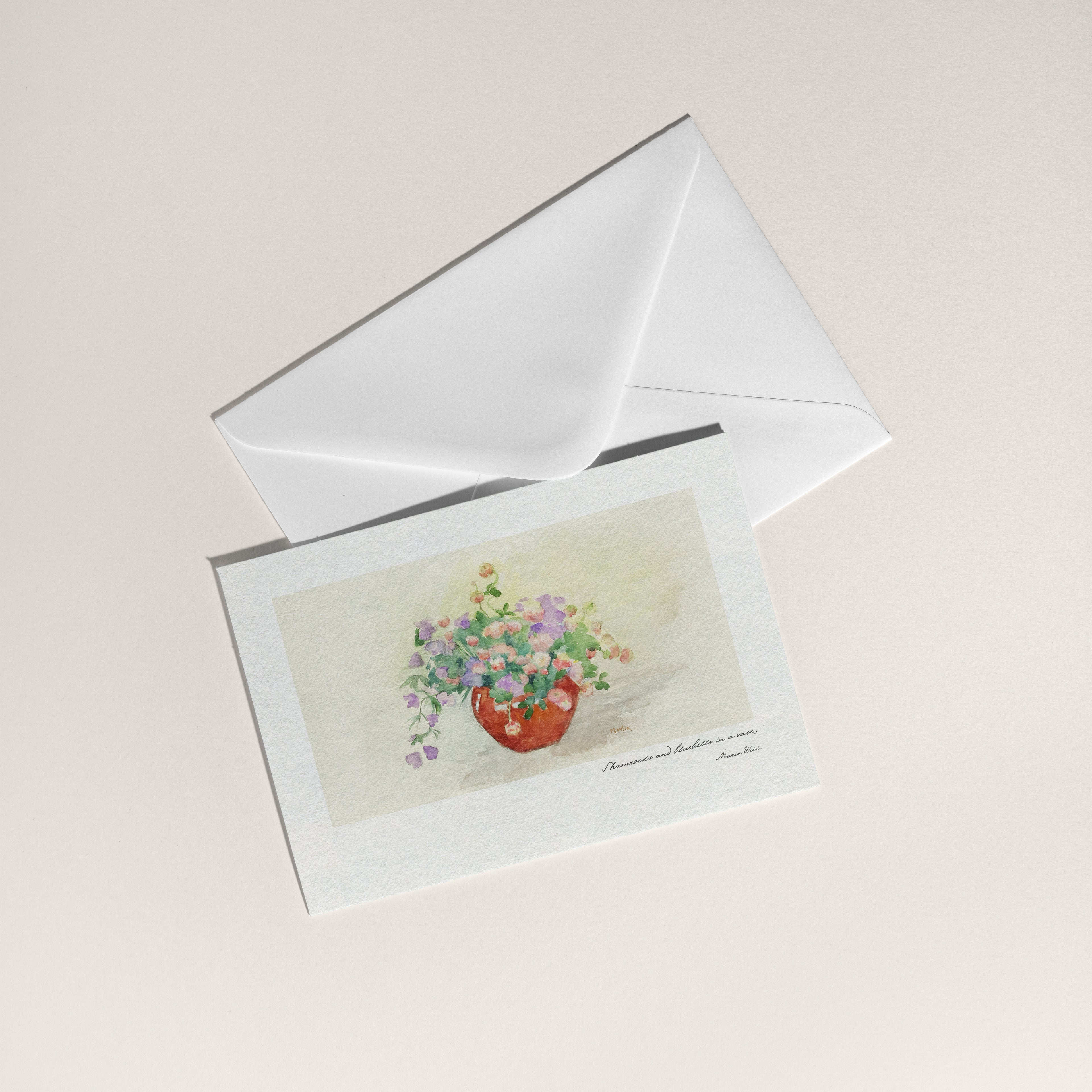 Postal Primavera Tréboles y Campanillas